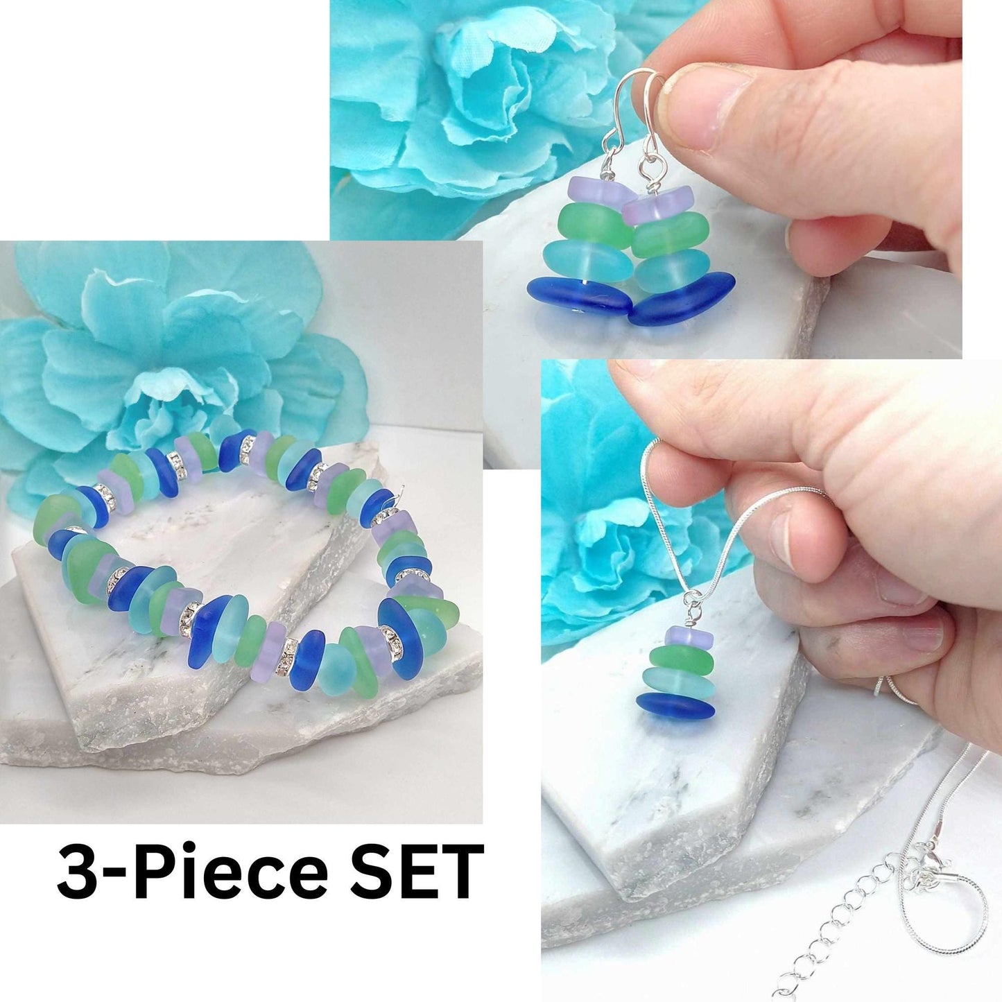 Multicolor Seaglass Stretch Bracelet: Beaded Floral Jewelry