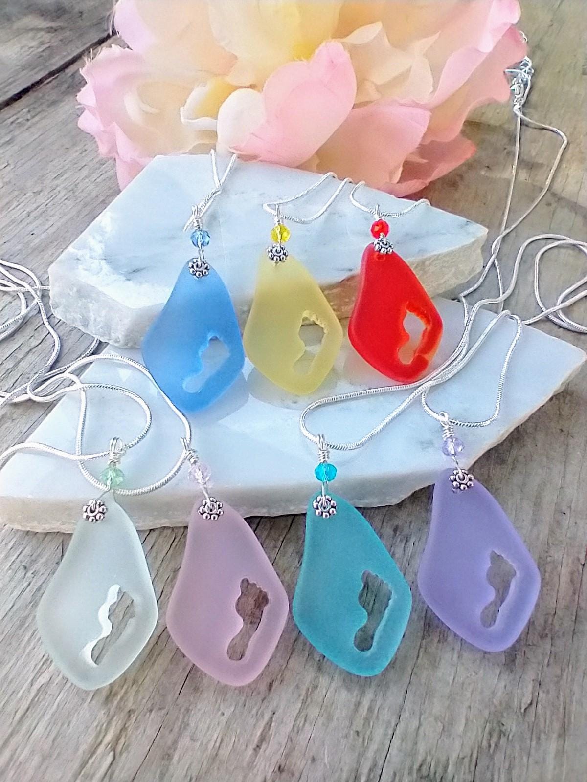 Sea Glass Footprint Necklace: Sterling Silver Beach Jewelry