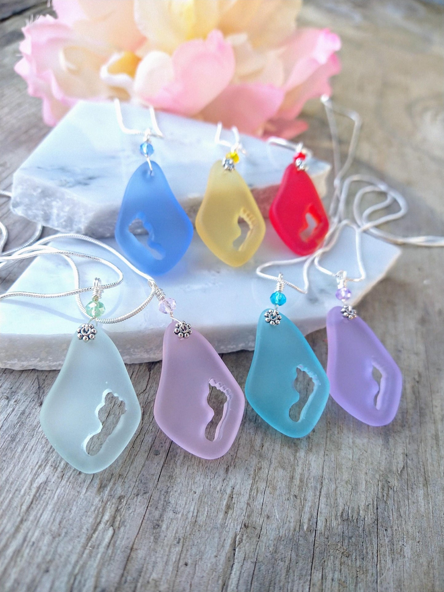 Sea Glass Footprint Necklace: Sterling Silver Beach Jewelry