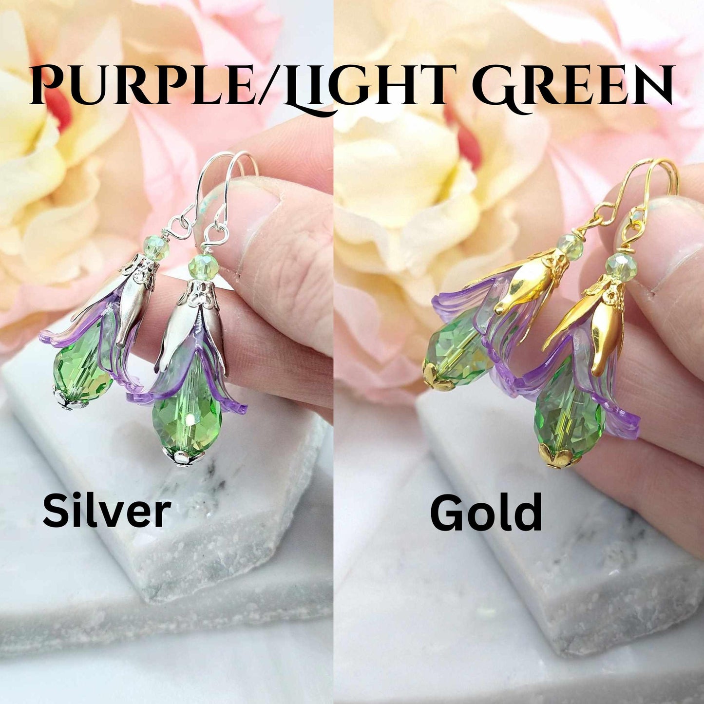 Purple Flower Dangle Earrings: Sterling Silver Floral Drops