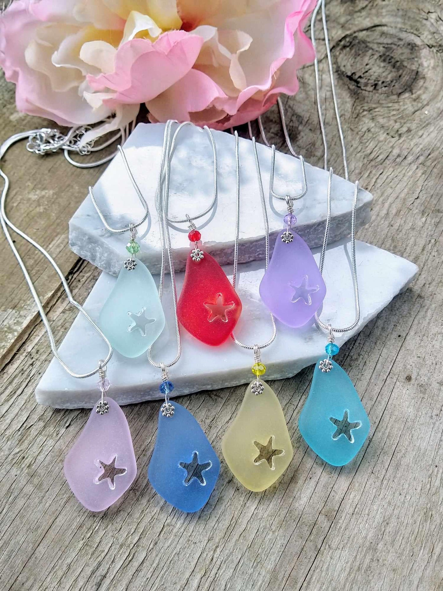 Starfish Sea Glass Necklace: Sterling Silver Beach Jewelry