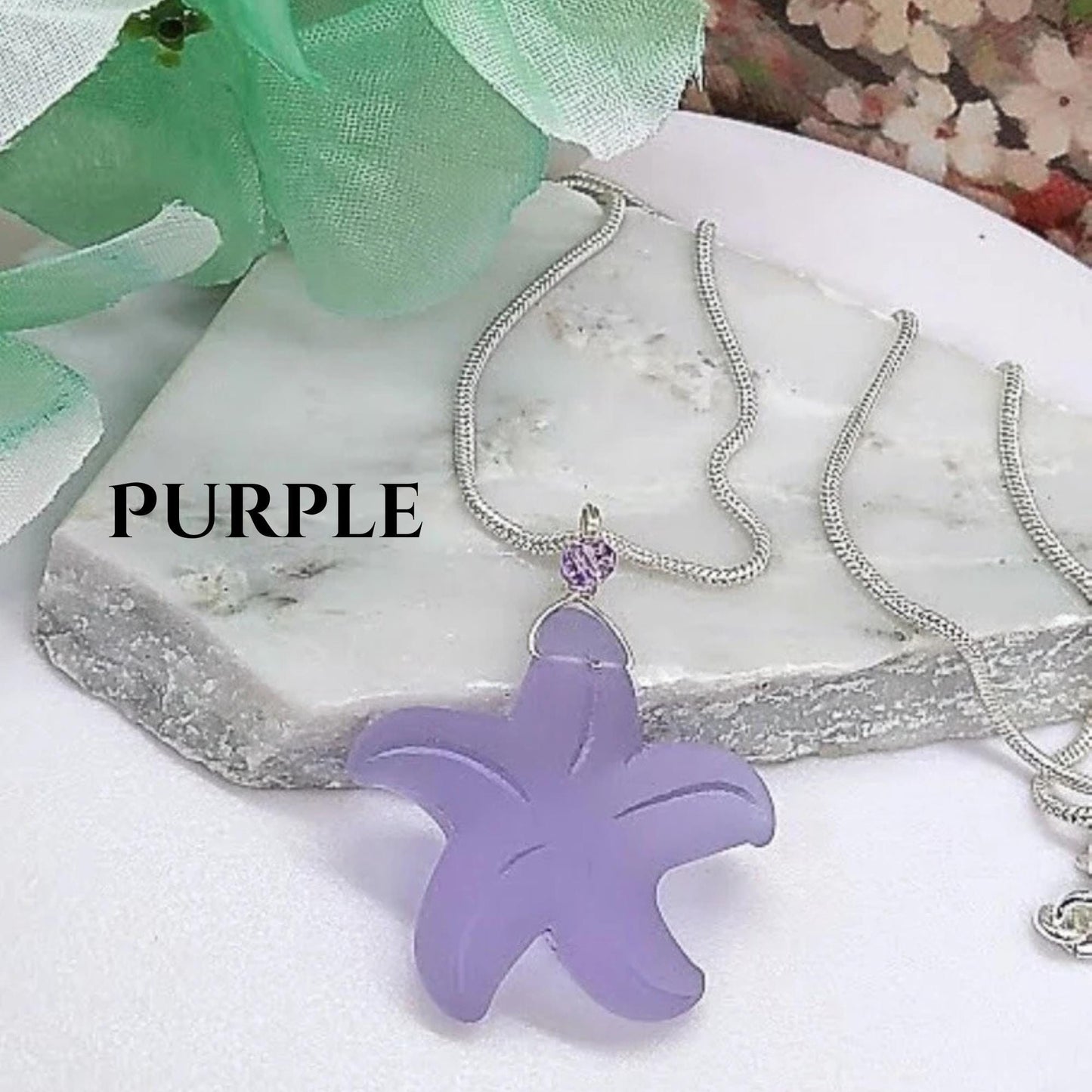 Starfish Seaglass Necklace: Sterling Silver Beach Charm