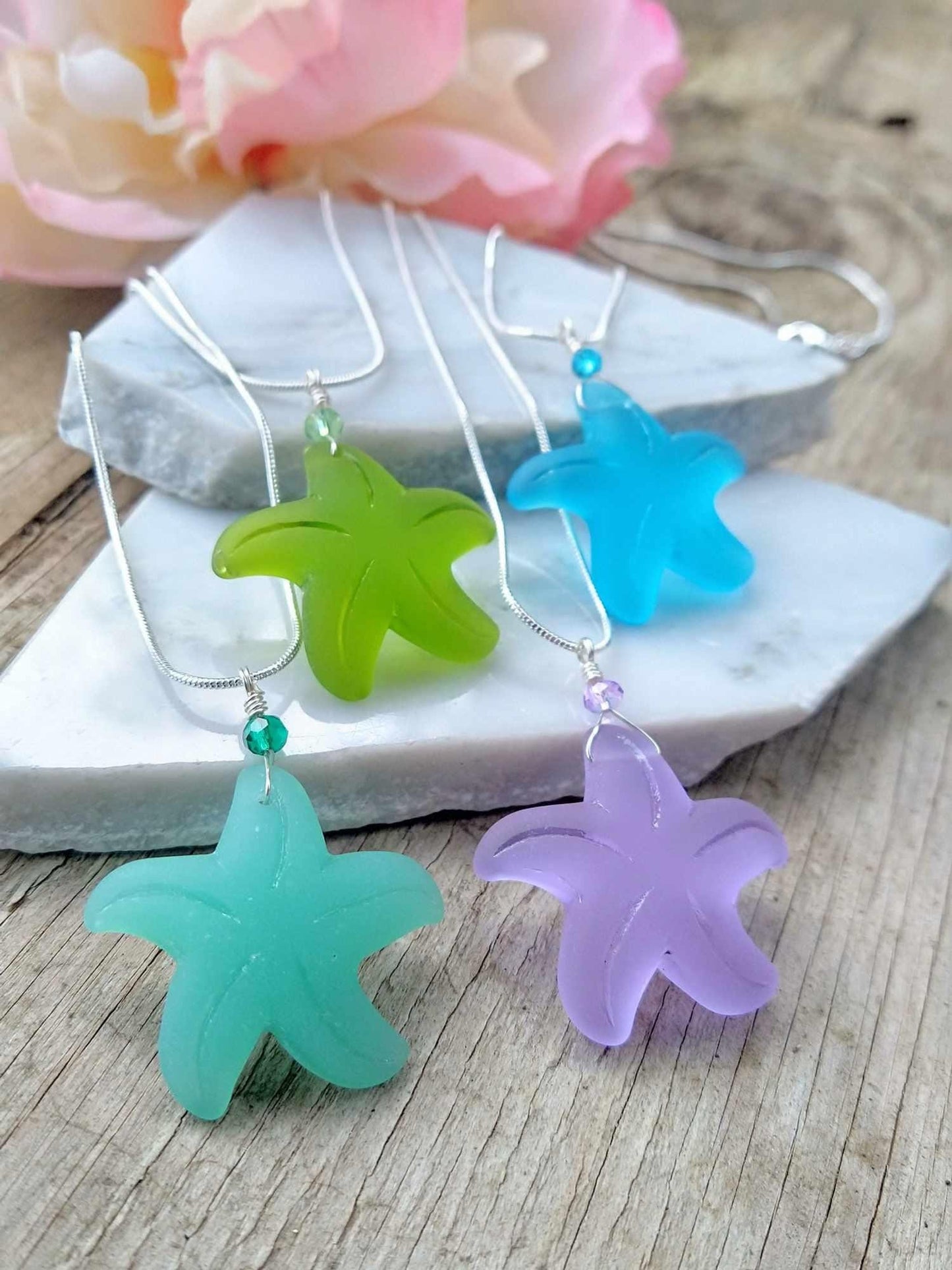 Starfish Seaglass Necklace: Sterling Silver Beach Charm