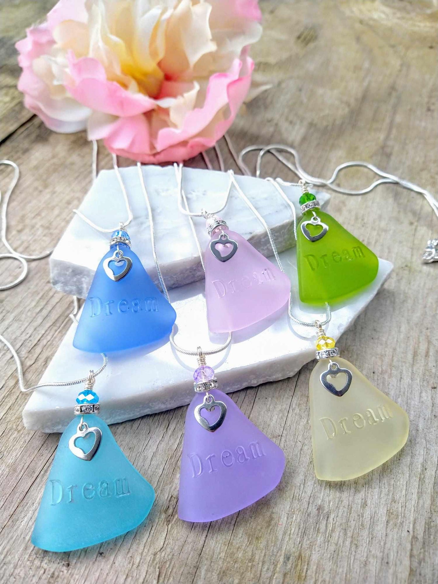 Sea Glass DREAM Necklace: Sterling Silver Chain, Inspirational Gift