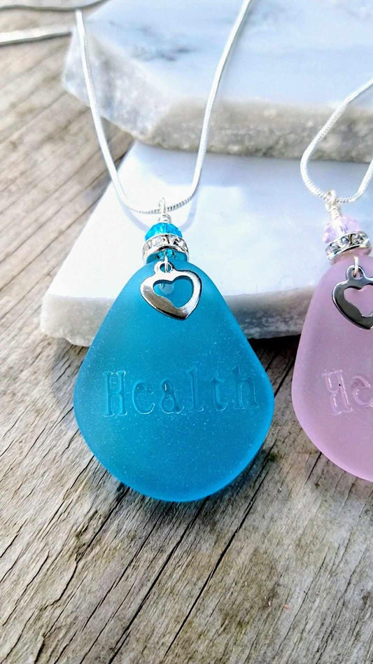 Sea Glass "Health" Necklace: Sterling Silver Inspirational Gift