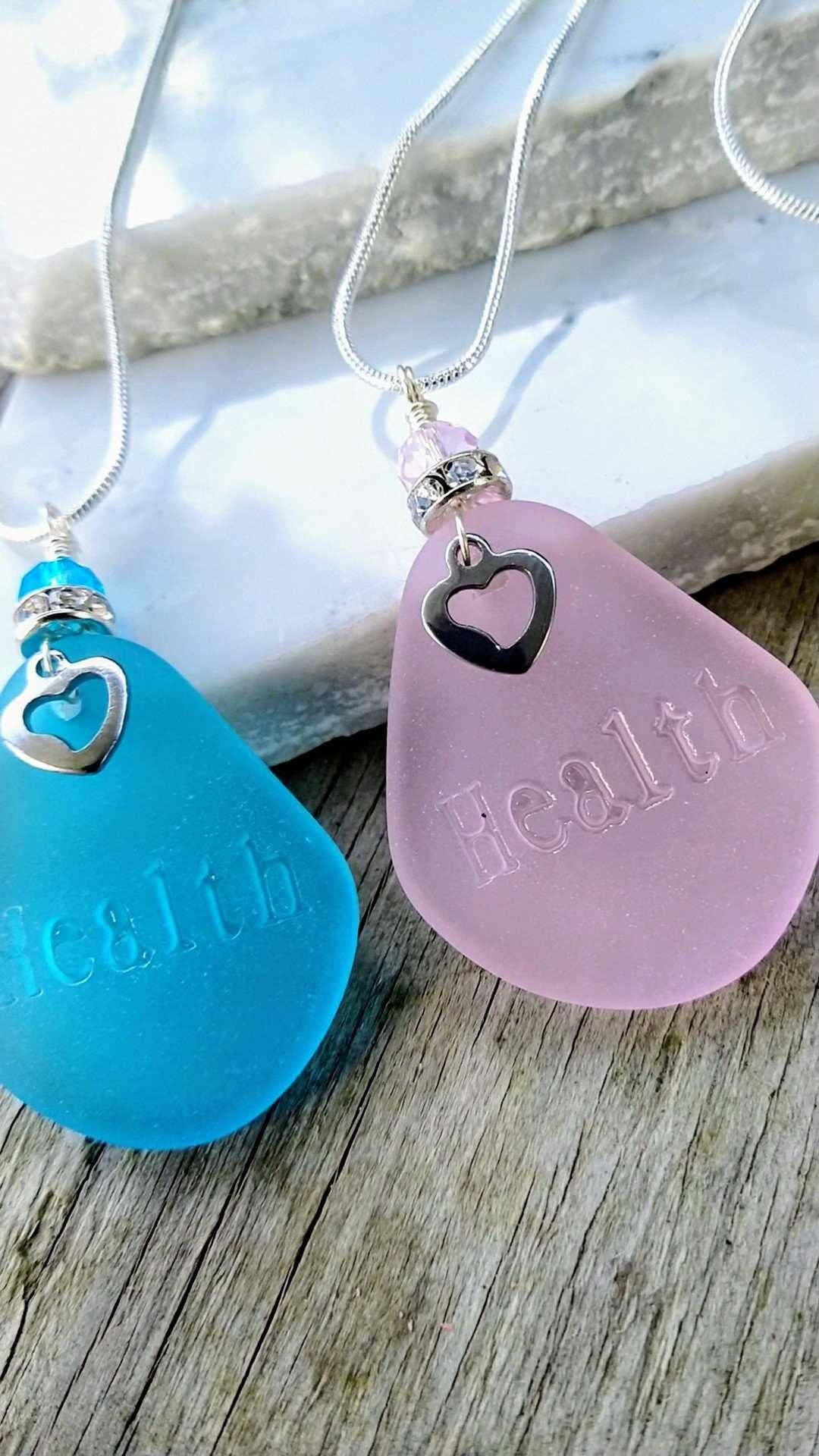 Sea Glass "Health" Necklace: Sterling Silver Inspirational Gift