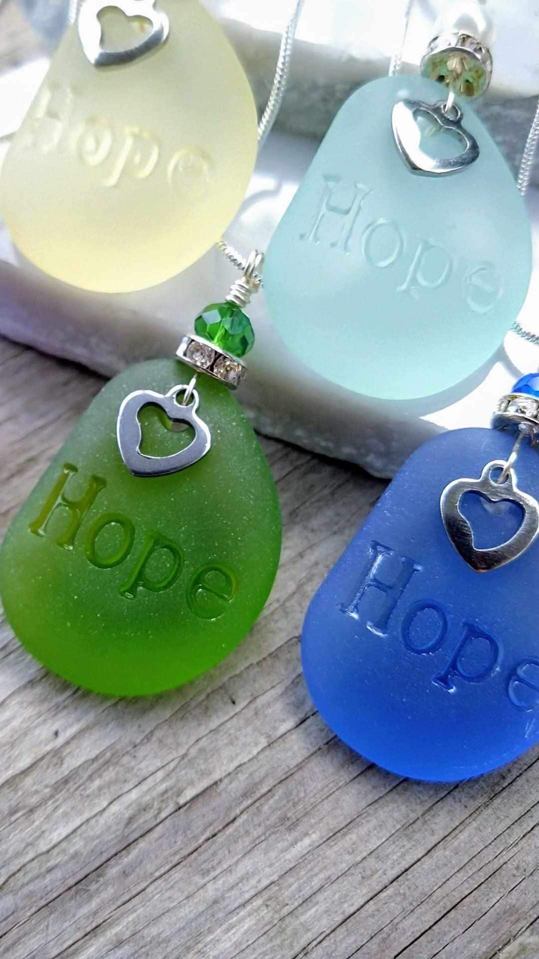 HOPE Sea Glass Necklace: Sterling Silver Inspirational Gift