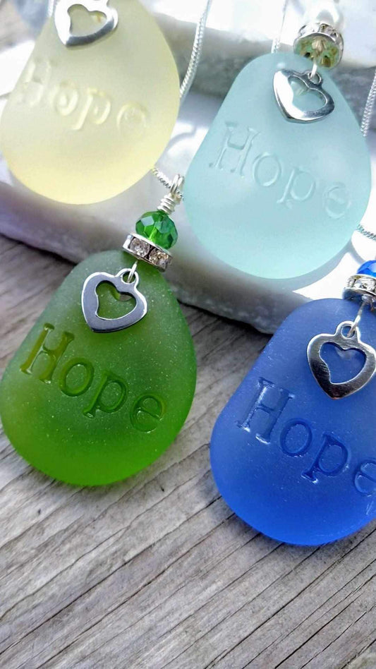 HOPE Sea Glass Necklace: Sterling Silver Inspirational Gift