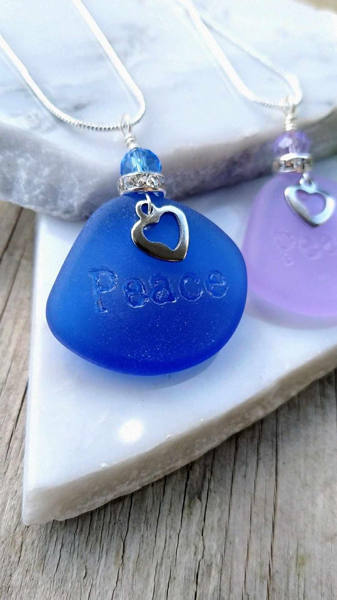 Sea Glass PEACE Necklace: Sterling Silver Chain, Beach Jewelry