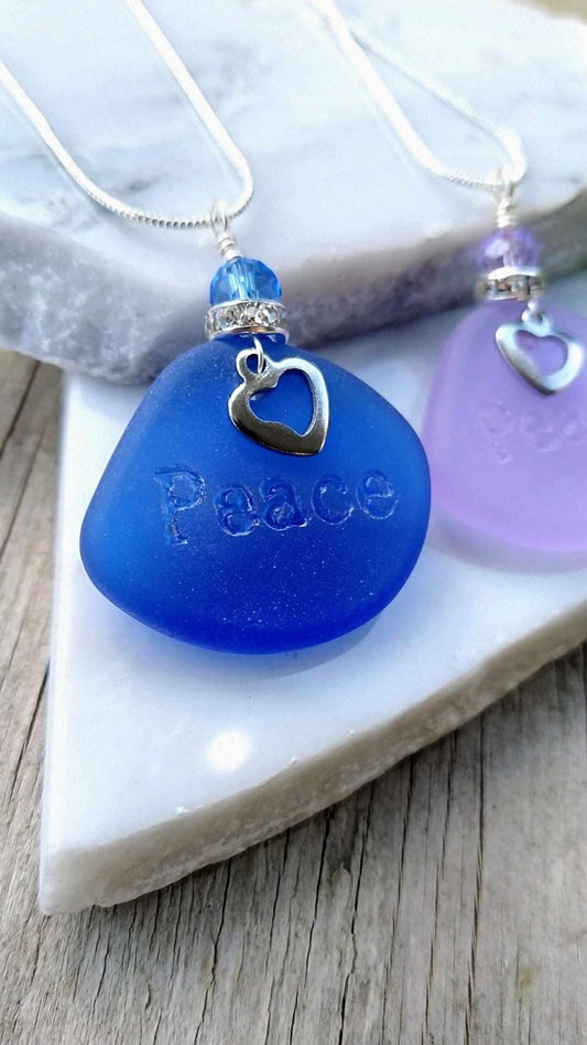 Sea Glass PEACE Necklace: Sterling Silver Chain, Beach Jewelry