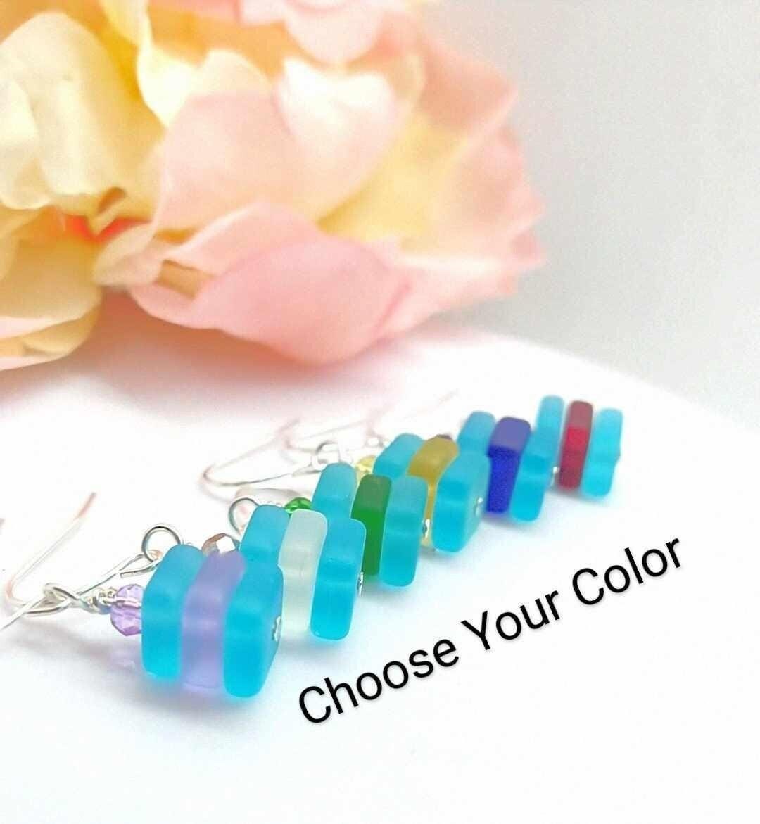 Blue & Red Sea Glass Earrings: Sterling Silver Dangle Jewelry