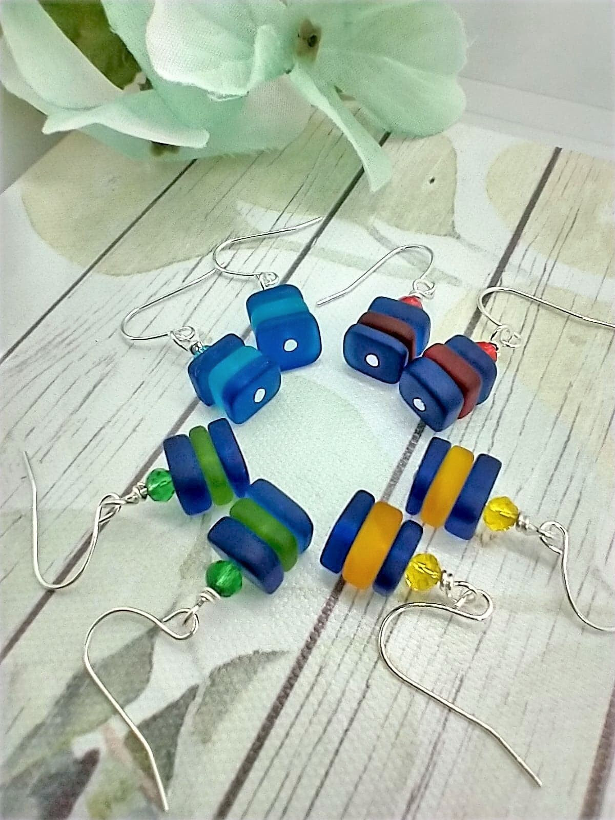 Dainty Sea Glass Dangle Earrings: .925 Sterling Silver, Beachy Jewelry