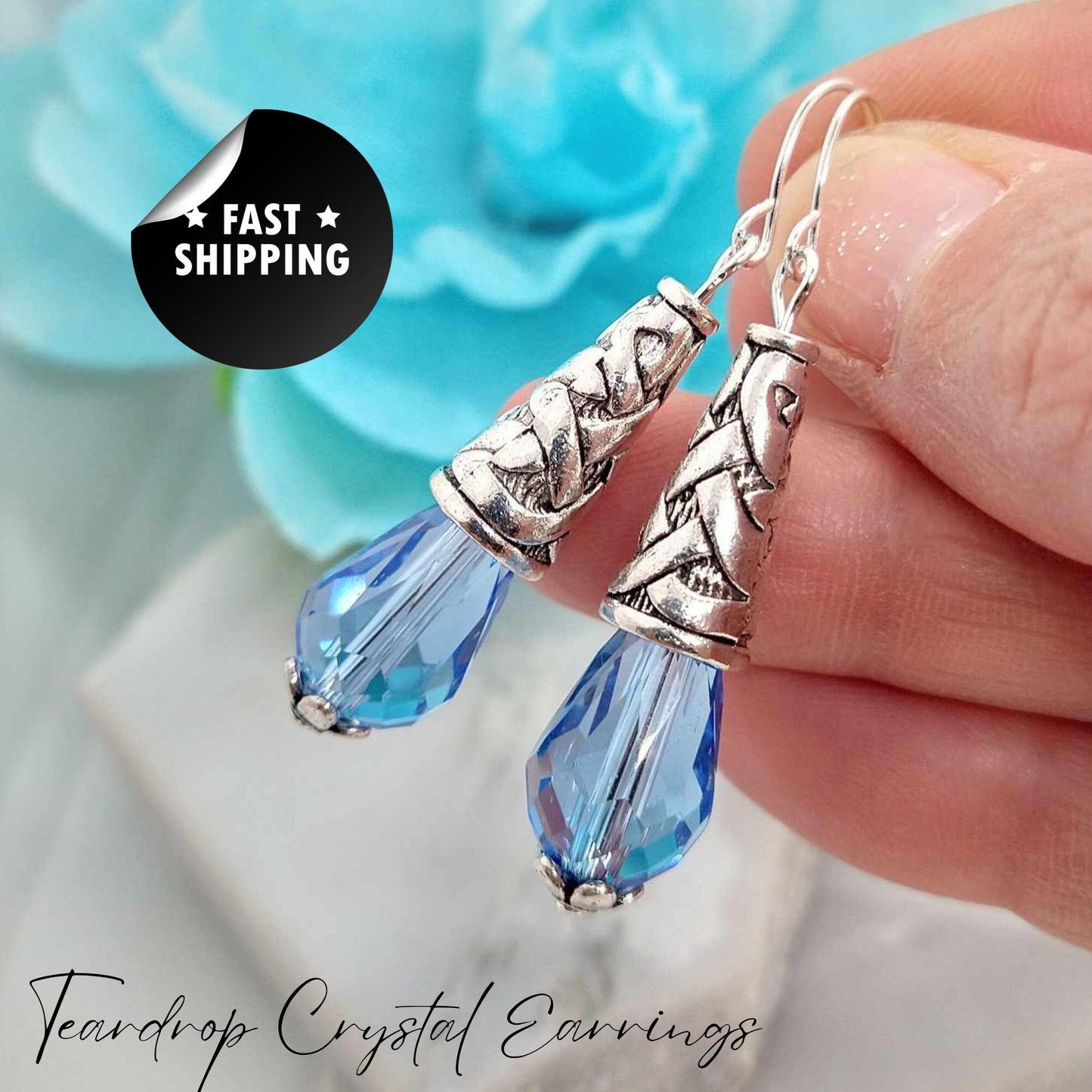 Teardrop Crystal Dangle Earrings: Sterling Silver Bridal Jewelry