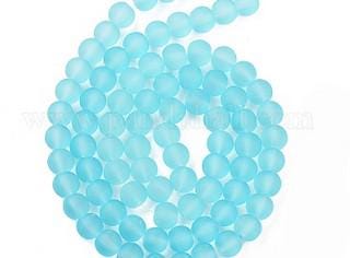 10mm Blue Frosted Glass Round Beads - 10 Piece Pack - Jewelry Making Supplies - Seaglass Beads