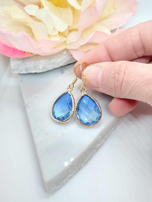 Blue Teardrop Dangle Earrings: 14k Gold, Crystal Bridal Jewelry
