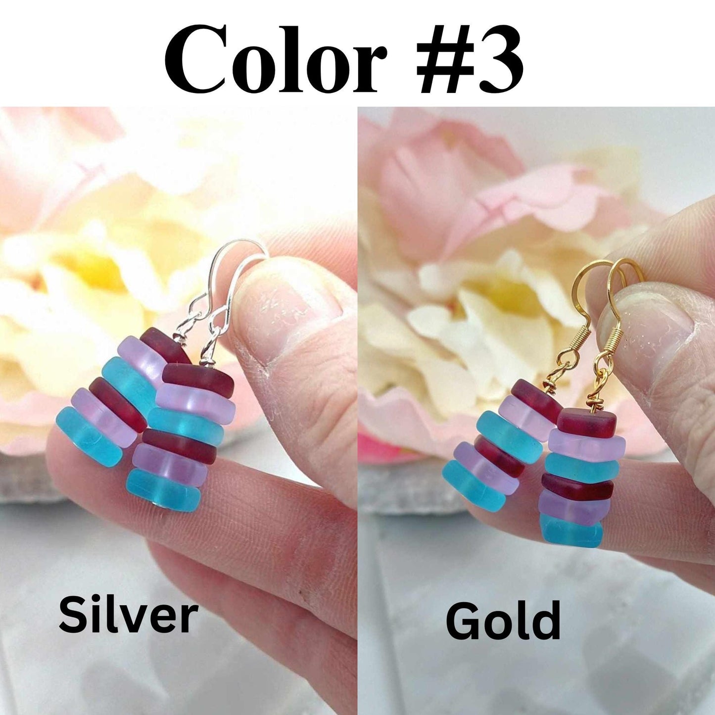 Blue Seaglass Dangle Earrings: Sterling Silver Bohemian Jewelry