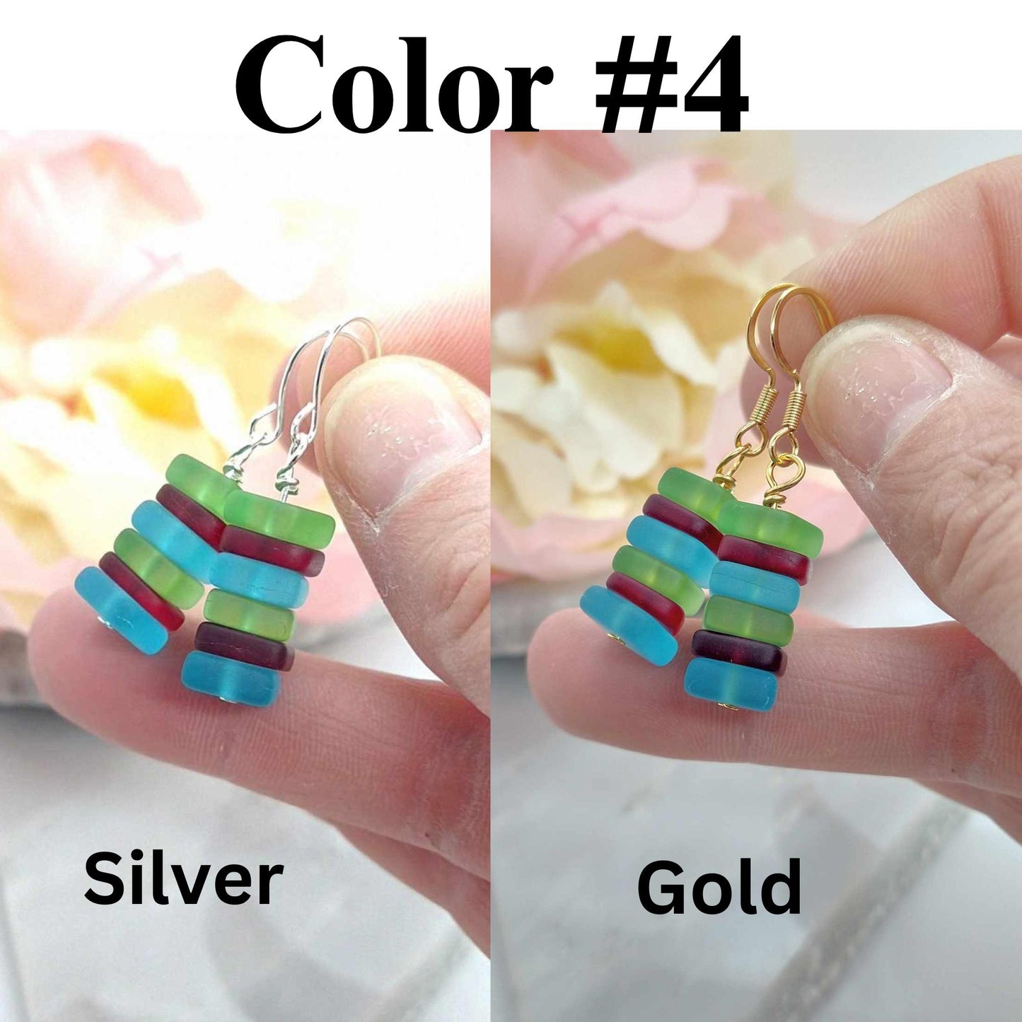 Blue Sea Glass Dangle Earrings: Sterling Silver Bohemian Jewelry