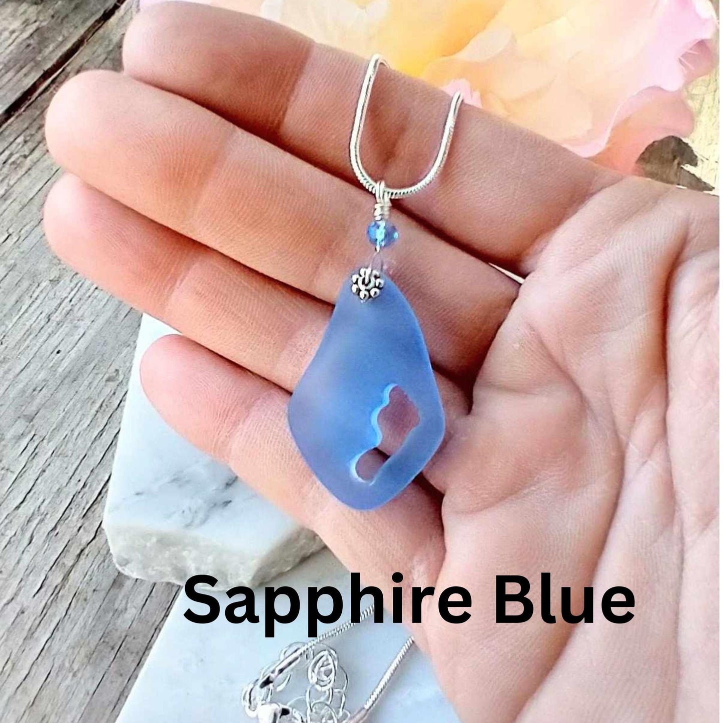Sea Glass Footprint Necklace: Sterling Silver Beach Jewelry