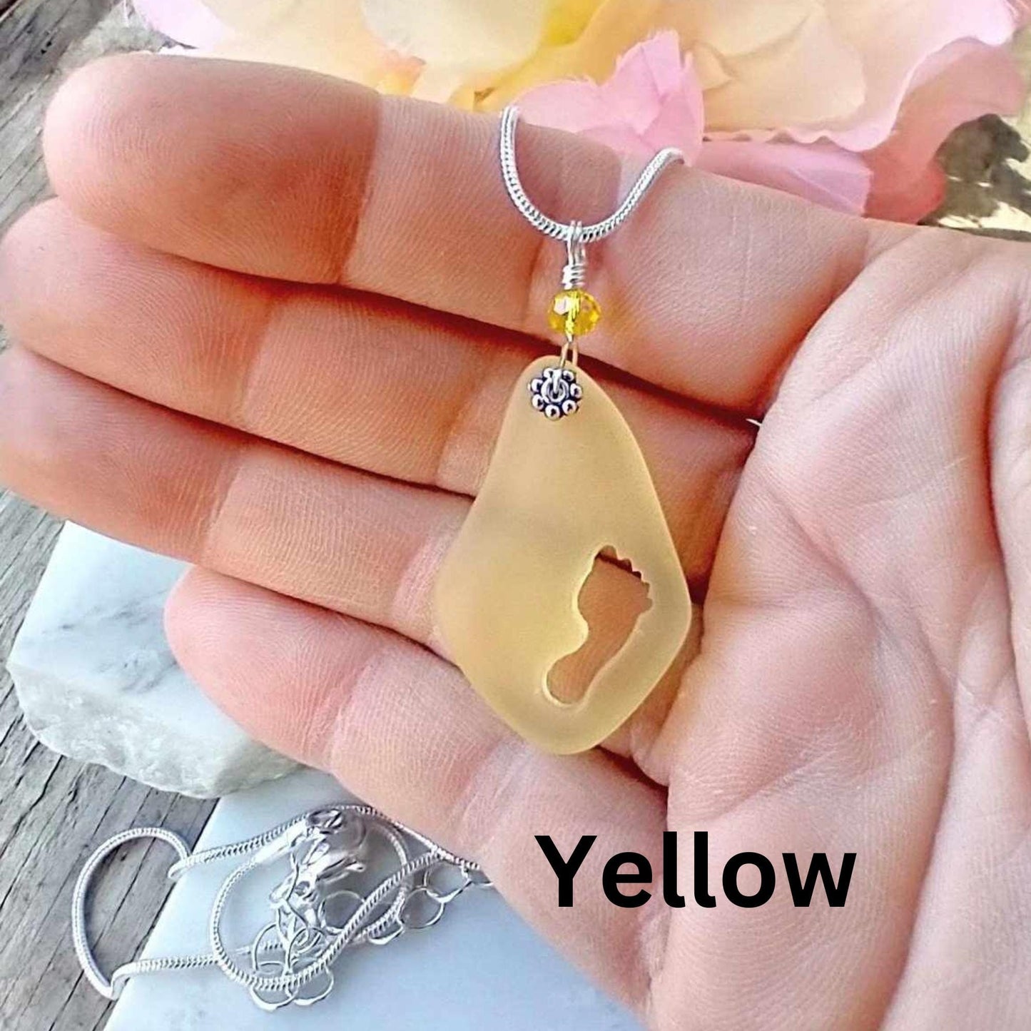 Sea Glass Footprint Necklace: Sterling Silver Beach Jewelry