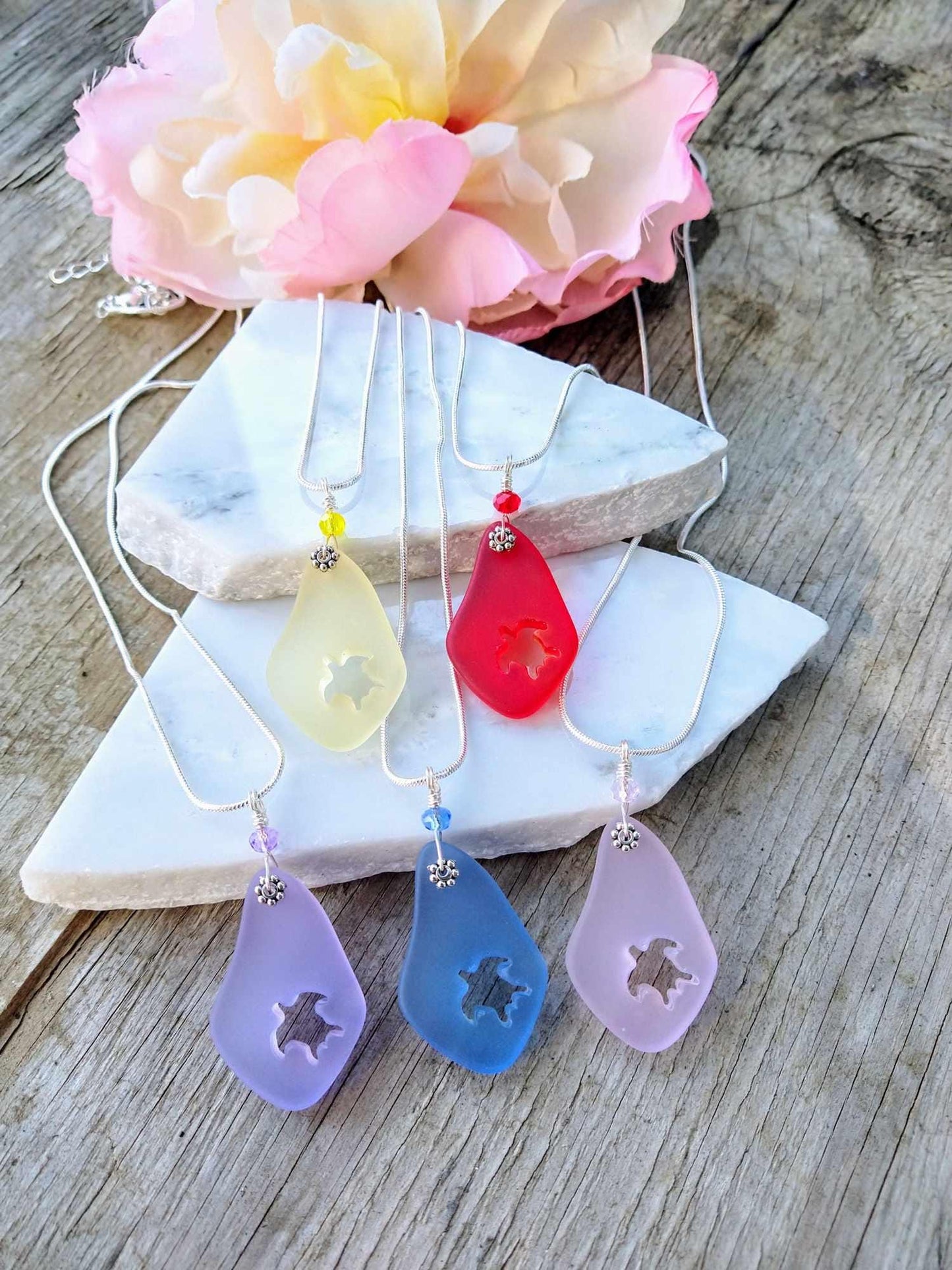 Sea Turtle Sea Glass Necklace: Sterling Silver Beach Jewelry