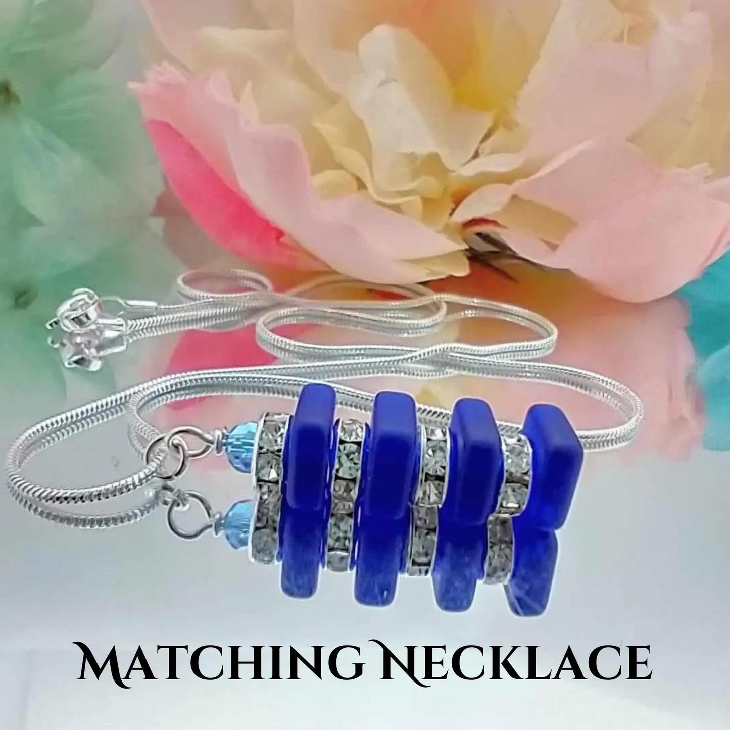 Cobalt Blue Sea Glass Dangle Earrings: Silver Crystal Jewelry