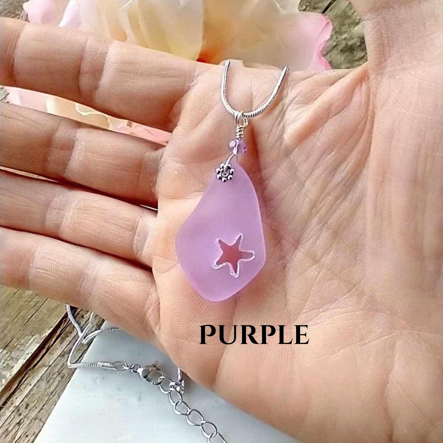Starfish Sea Glass Necklace: Sterling Silver Beach Jewelry
