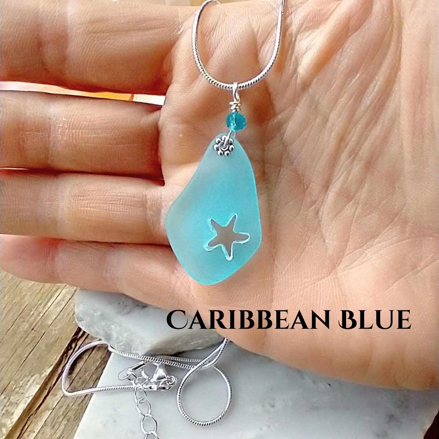 Starfish Sea Glass Necklace: Sterling Silver Beach Jewelry