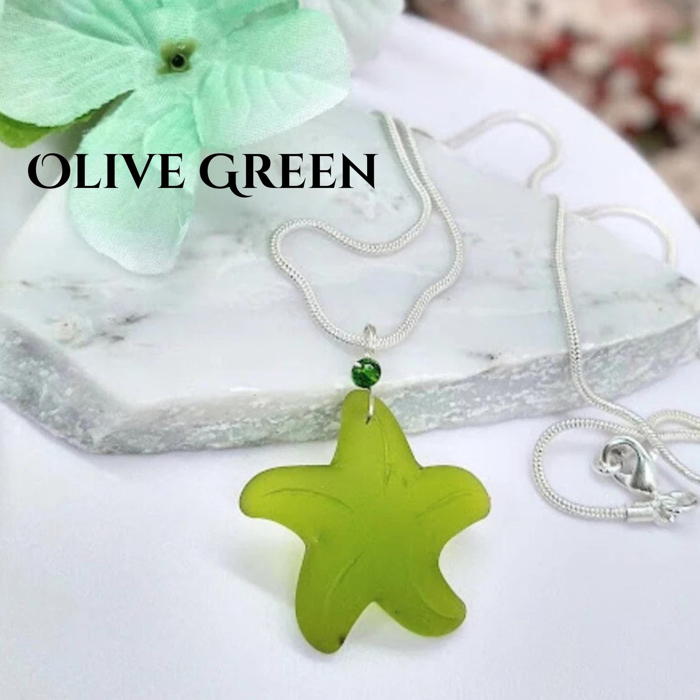 Starfish Seaglass Necklace: Sterling Silver Beach Charm