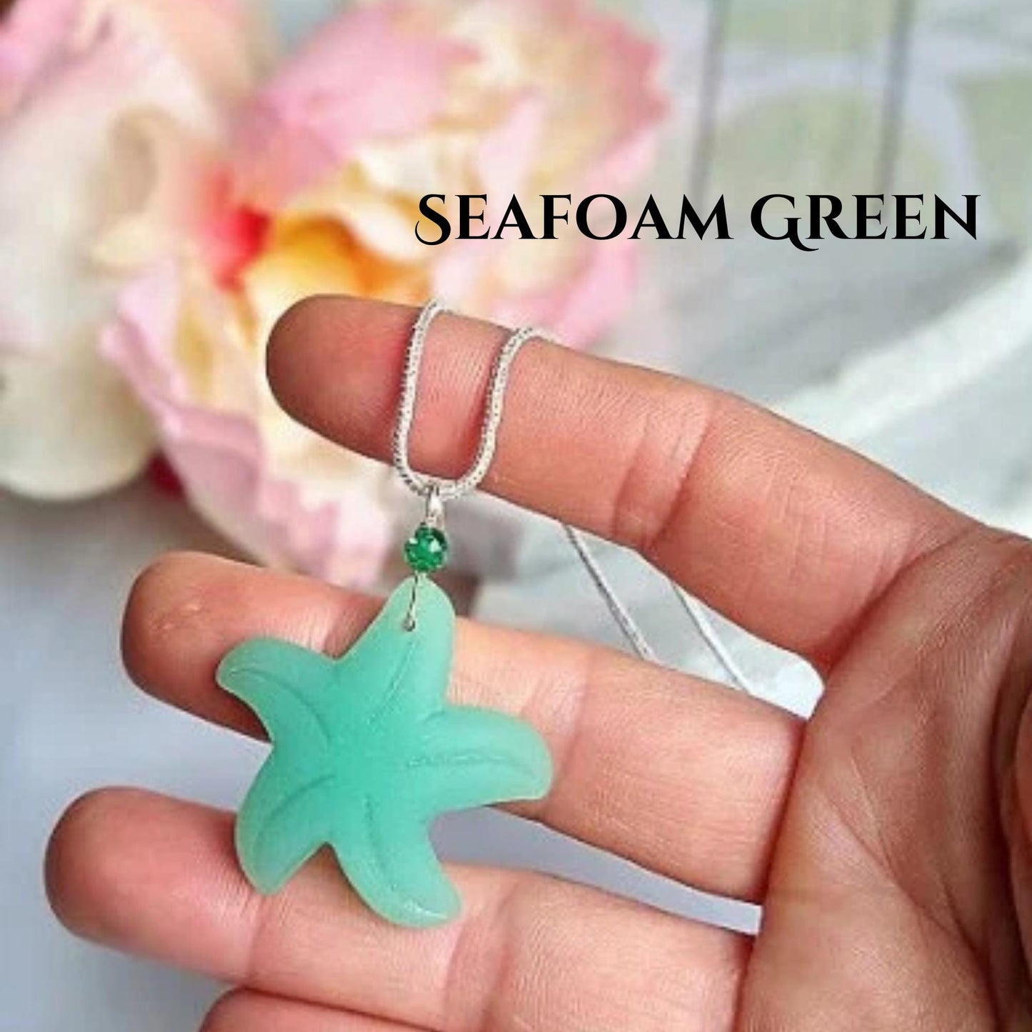 Starfish Seaglass Necklace: Sterling Silver Beach Charm