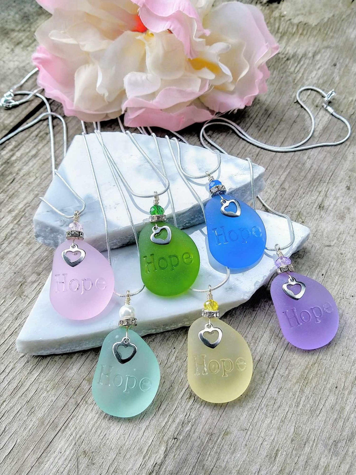 HOPE Sea Glass Necklace: Sterling Silver Inspirational Gift