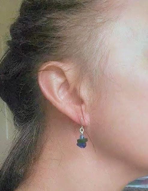 Dainty Sea Glass Earrings: Sterling Silver, Blue & Green Ocean Baubles