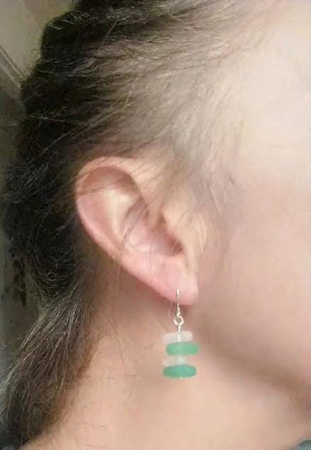 Pink & Green Sea Glass Earrings: Sterling Silver Dangle Earrings