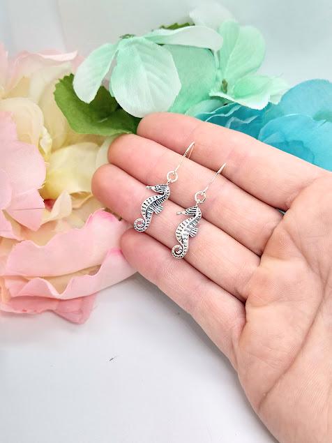Sea Horse Earrings: Sterling Silver Beach Jewelry