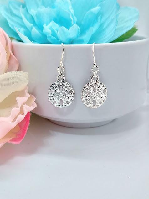 Sand Dollar Earrings: Beachy Sterling Silver Dangle Earrings