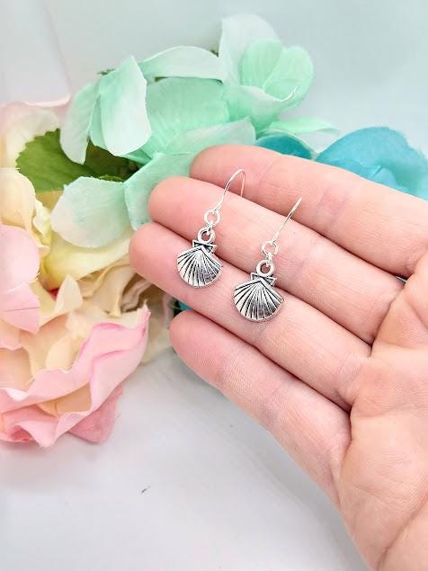 Shell Charm Earrings: Sterling Silver Beach Jewelry