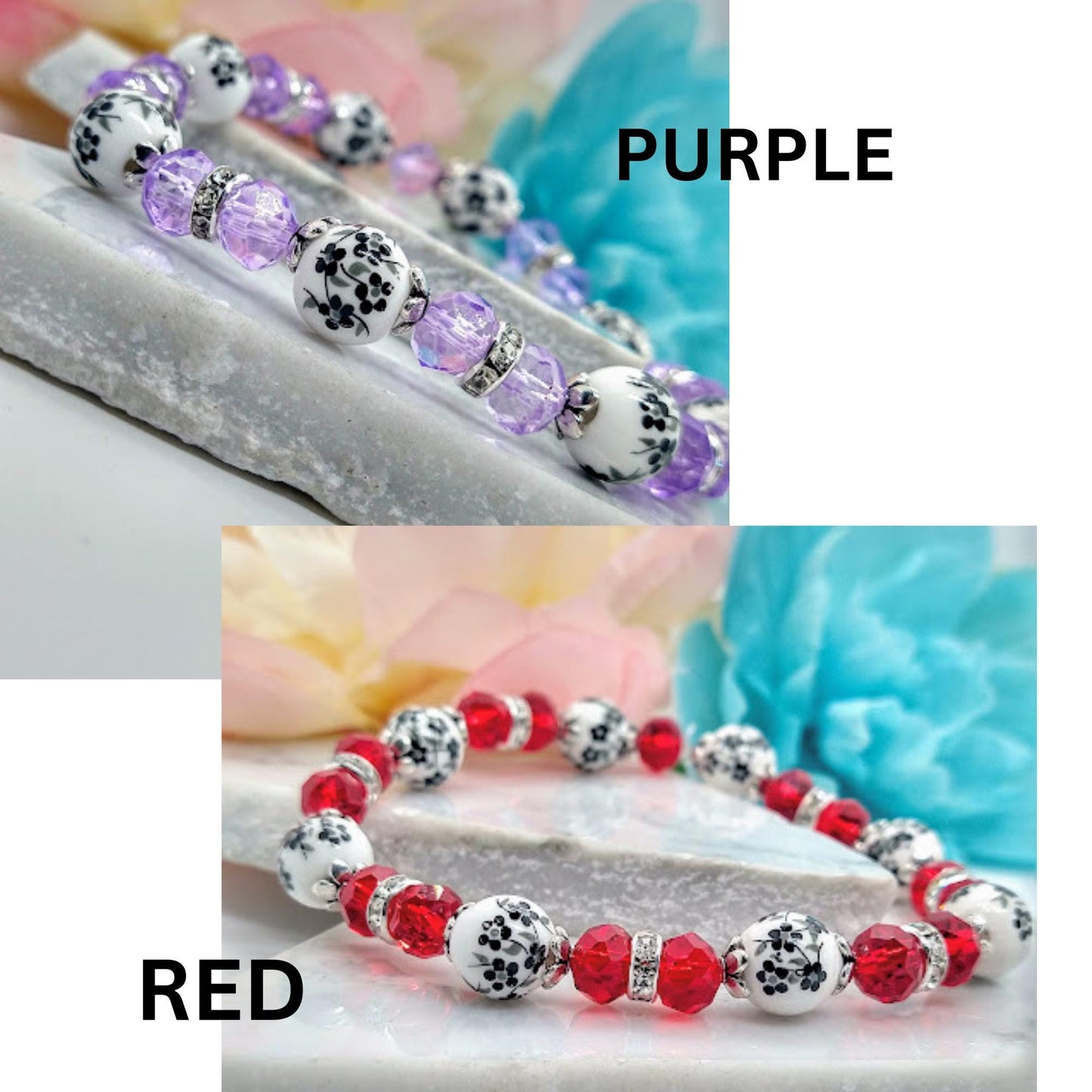 Handmade Halloween Beaded Bracelet: Black Floral & Orange Crystal Jewelry