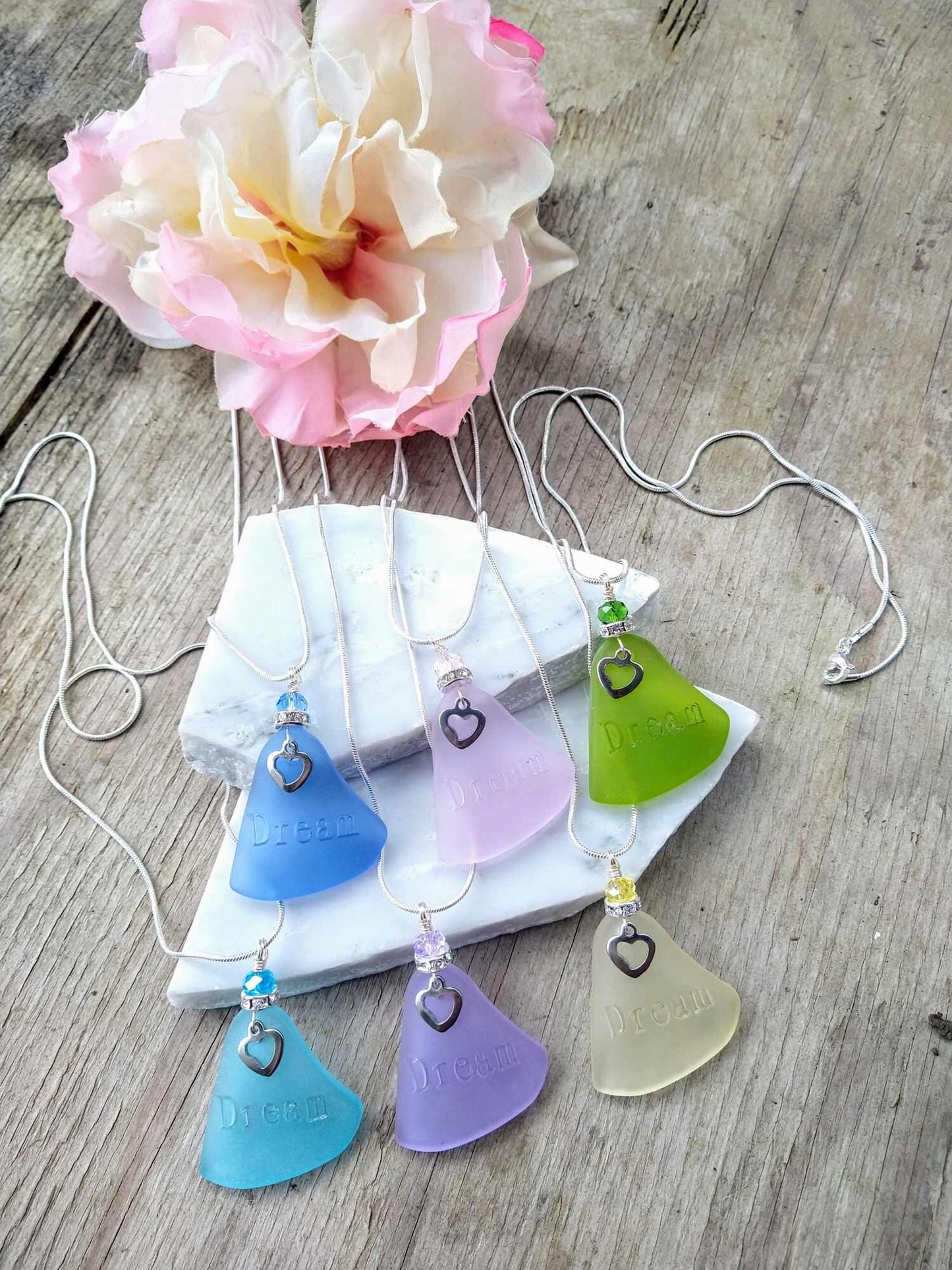 Sea Glass DREAM Necklace: Sterling Silver Chain, Inspirational Gift