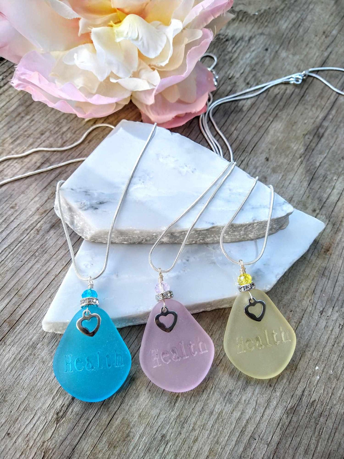 Sea Glass "Health" Necklace: Sterling Silver Inspirational Gift