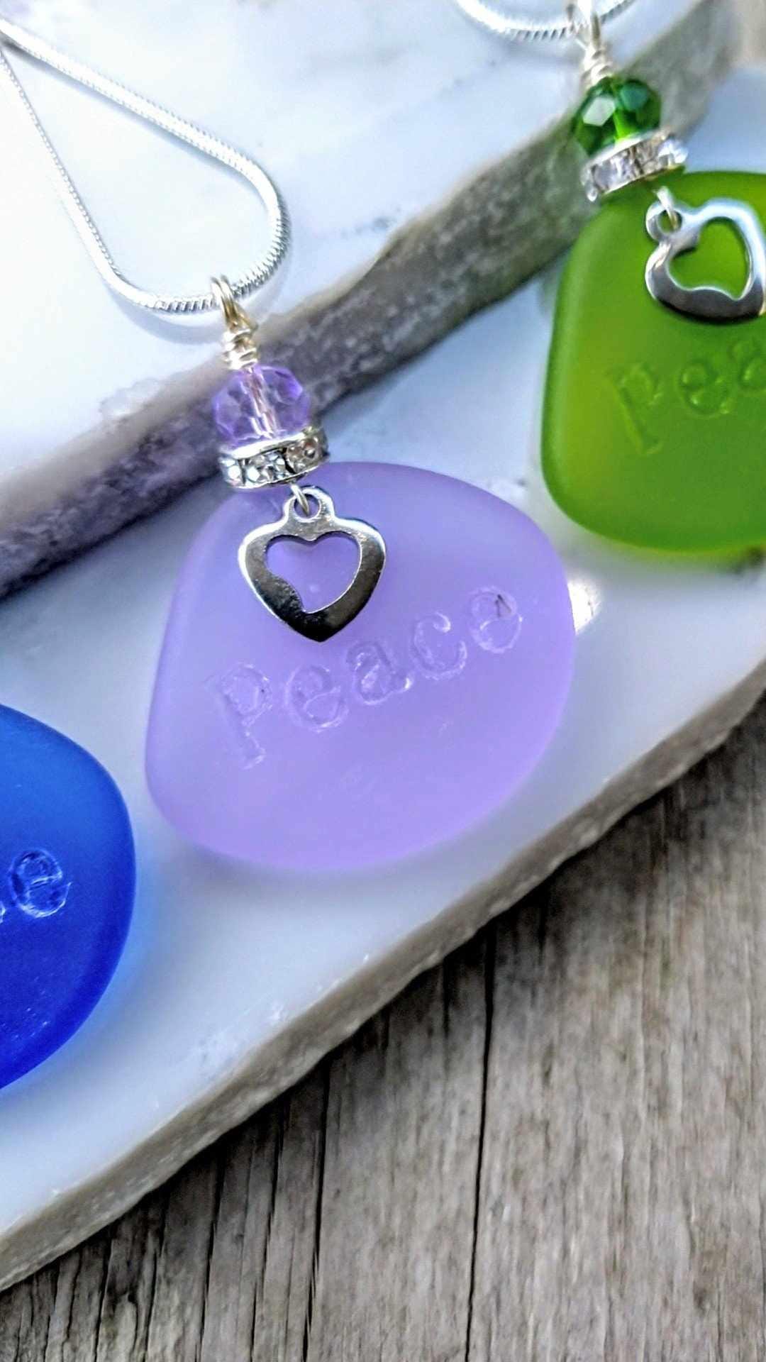 Sea Glass PEACE Necklace: Sterling Silver Chain, Beach Jewelry