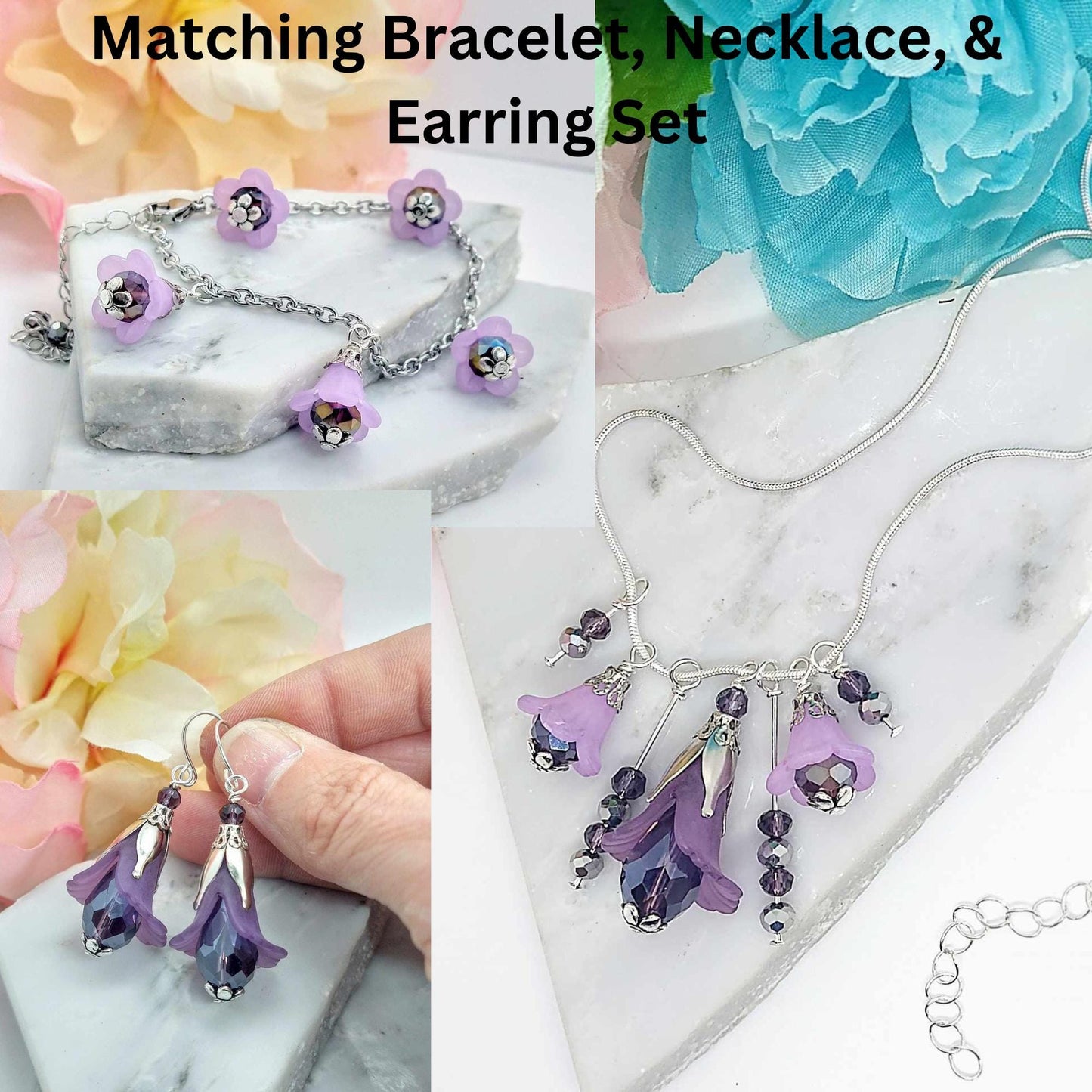 Purple Flower Dangle Earrings: Acrylic Floral Boho Drop Earrings