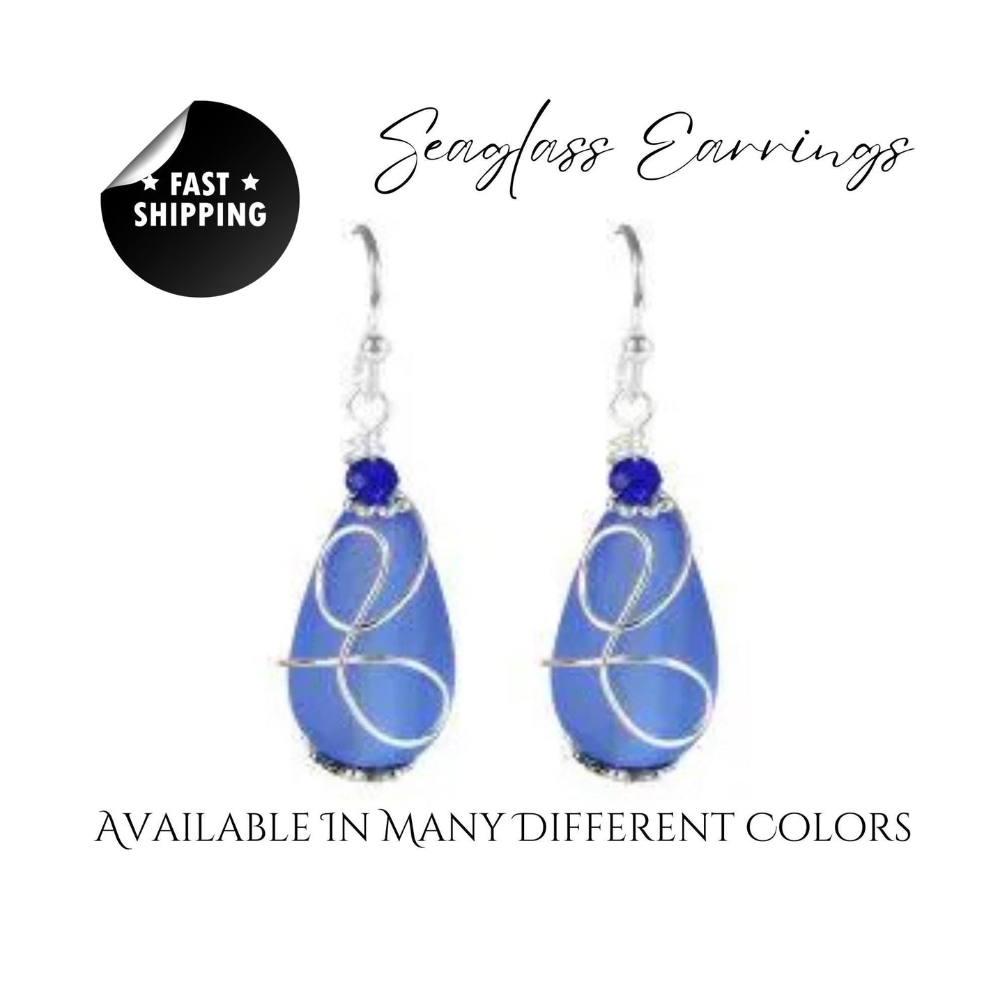 Cobalt Sea Glass Earrings: Sterling Silver Teardrop Dangles