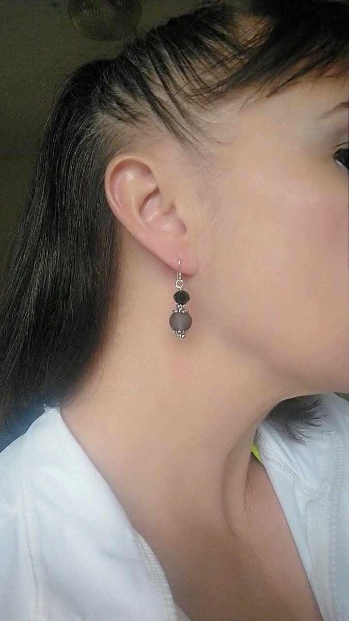 Black Sea Glass Dangle Earrings: Sterling Silver Drop Earrings