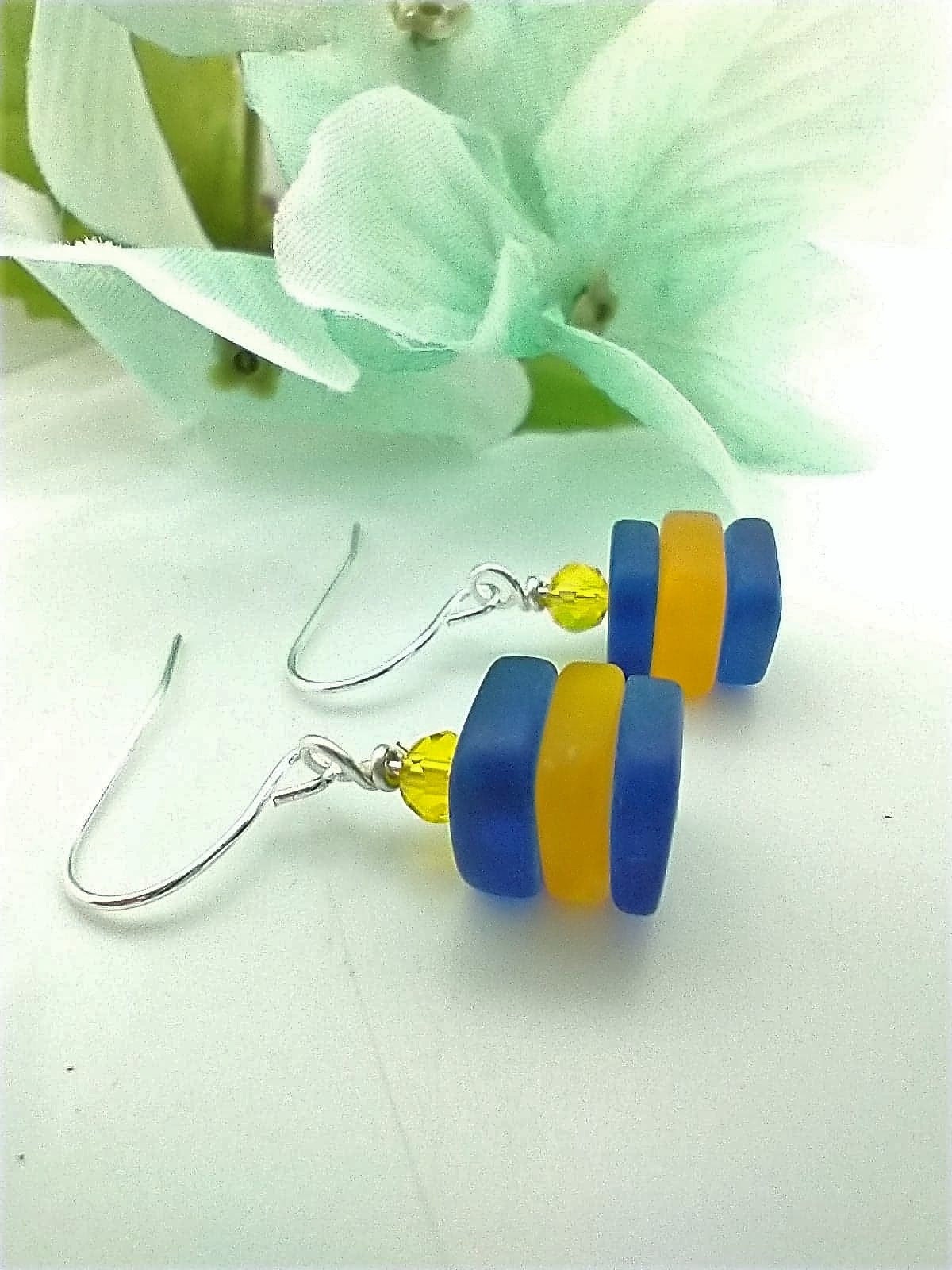 Dainty Sea Glass Dangle Earrings: .925 Sterling Silver, Beachy Jewelry