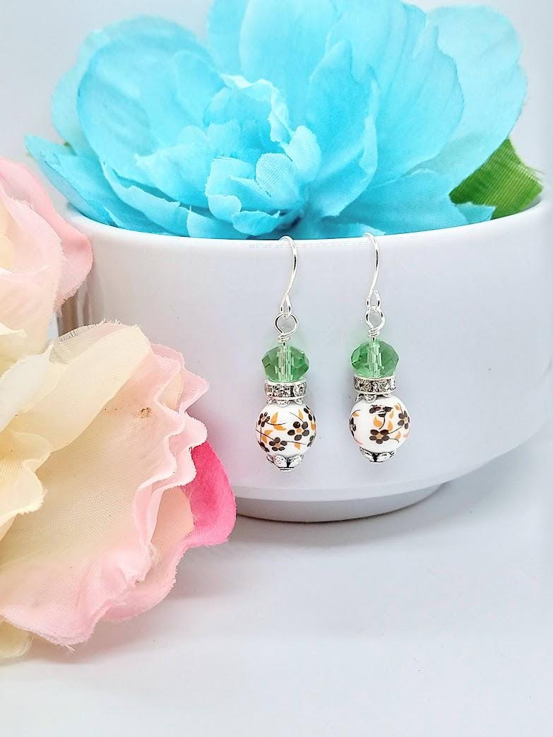 Porcelain Birth Flower Earrings: Sterling Silver Dangle Earrings