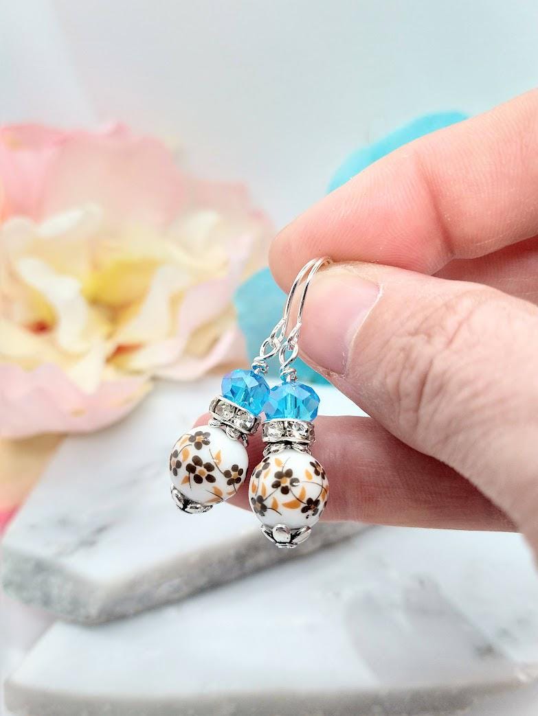 Birth Flower Earrings: Custom Porcelain Floral Jewelry, Sterling Silver