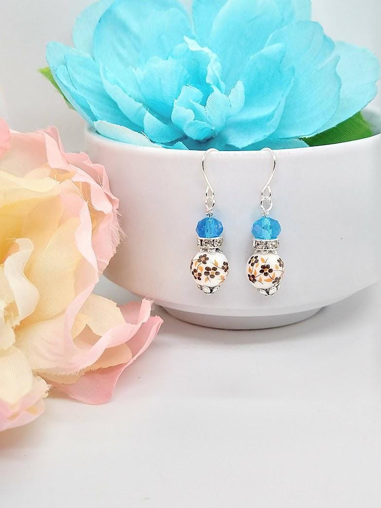Birth Flower Earrings: Custom Porcelain Floral Jewelry, Sterling Silver