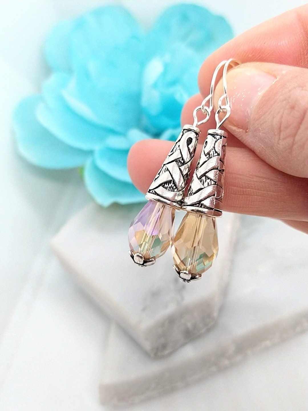 Sterling Silver Crystal Teardrop Dangle Earrings: Elegant Bridal Jewelry