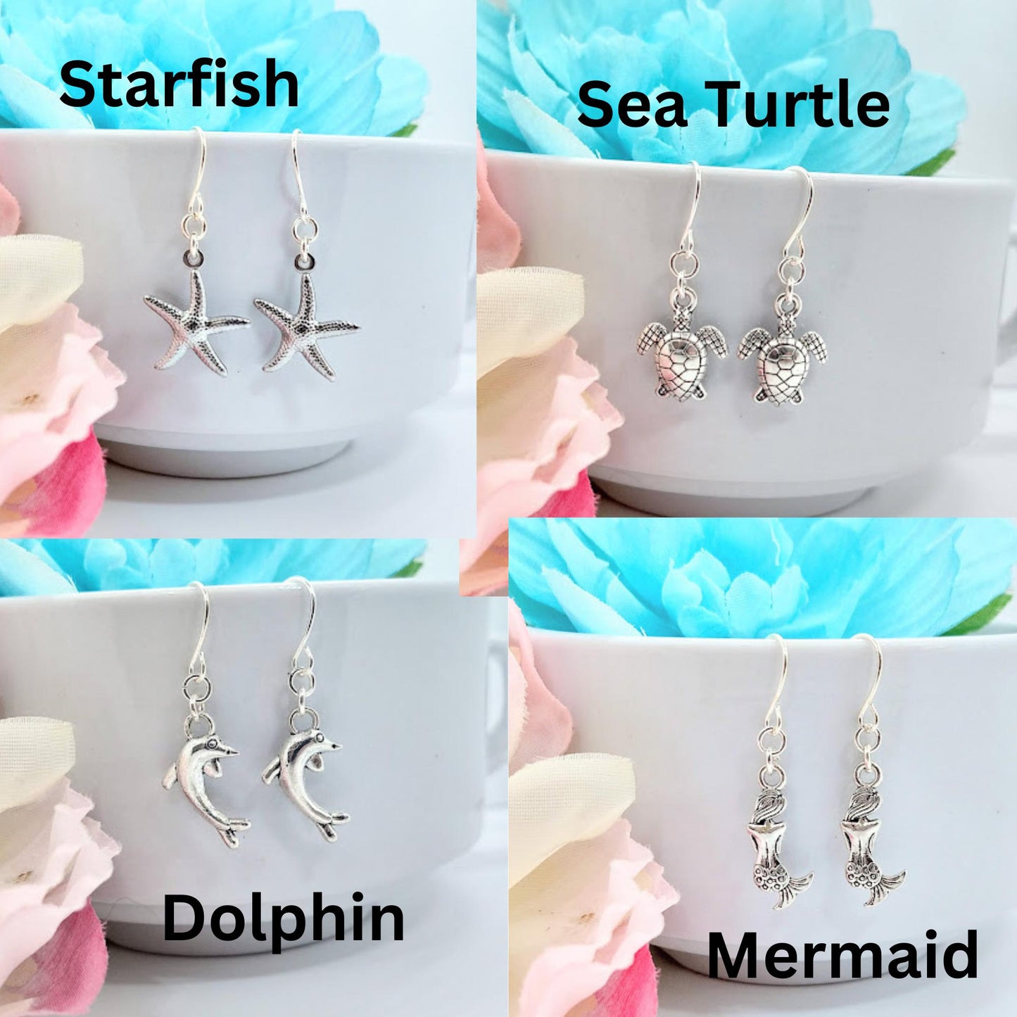 Starfish Earrings: Beachy Sterling Silver Charm Earrings
