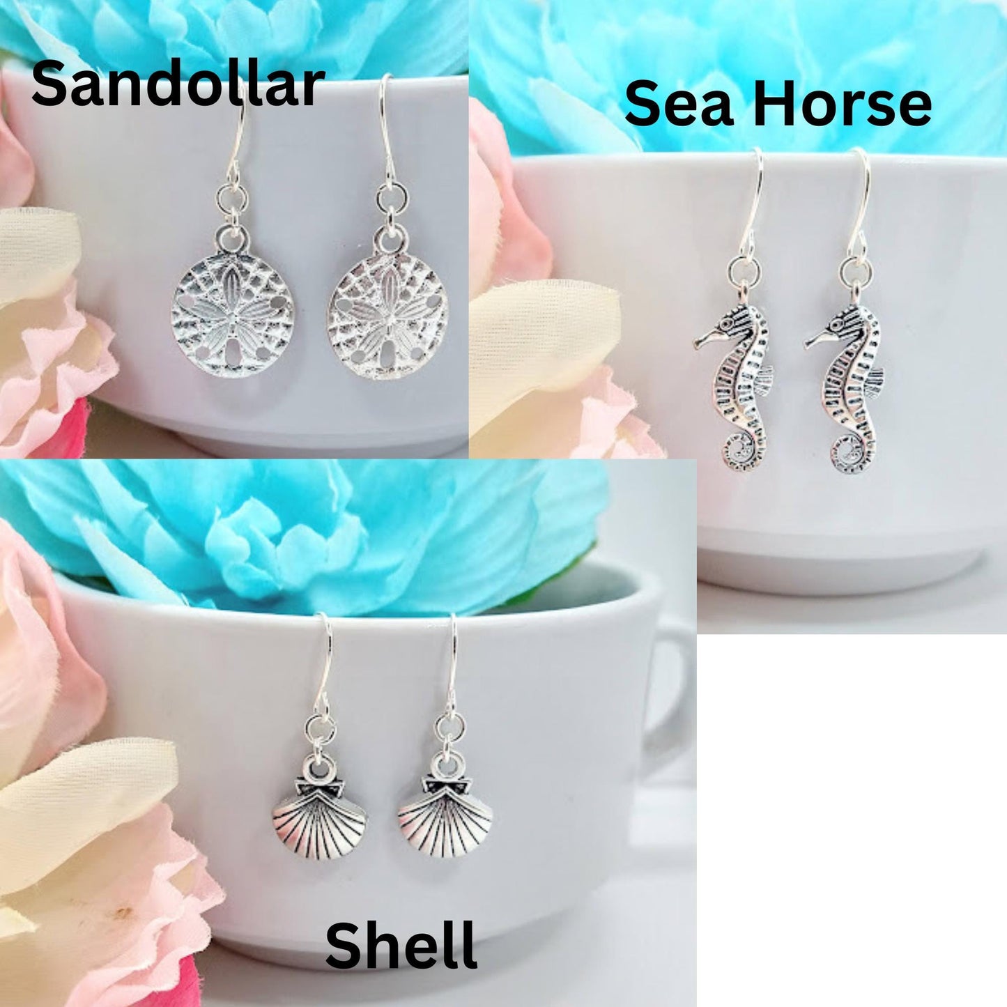Shell Charm Earrings: Sterling Silver Beach Jewelry