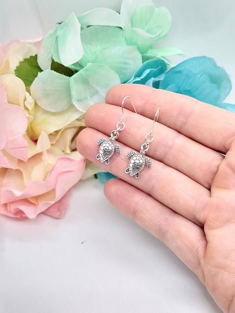 Sea Turtle Charm Earrings: Beachy Sterling Silver Earrings